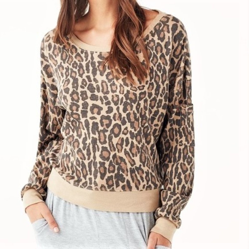 Splendid Long Sleeve Leopard Print Thermal T-Shirt